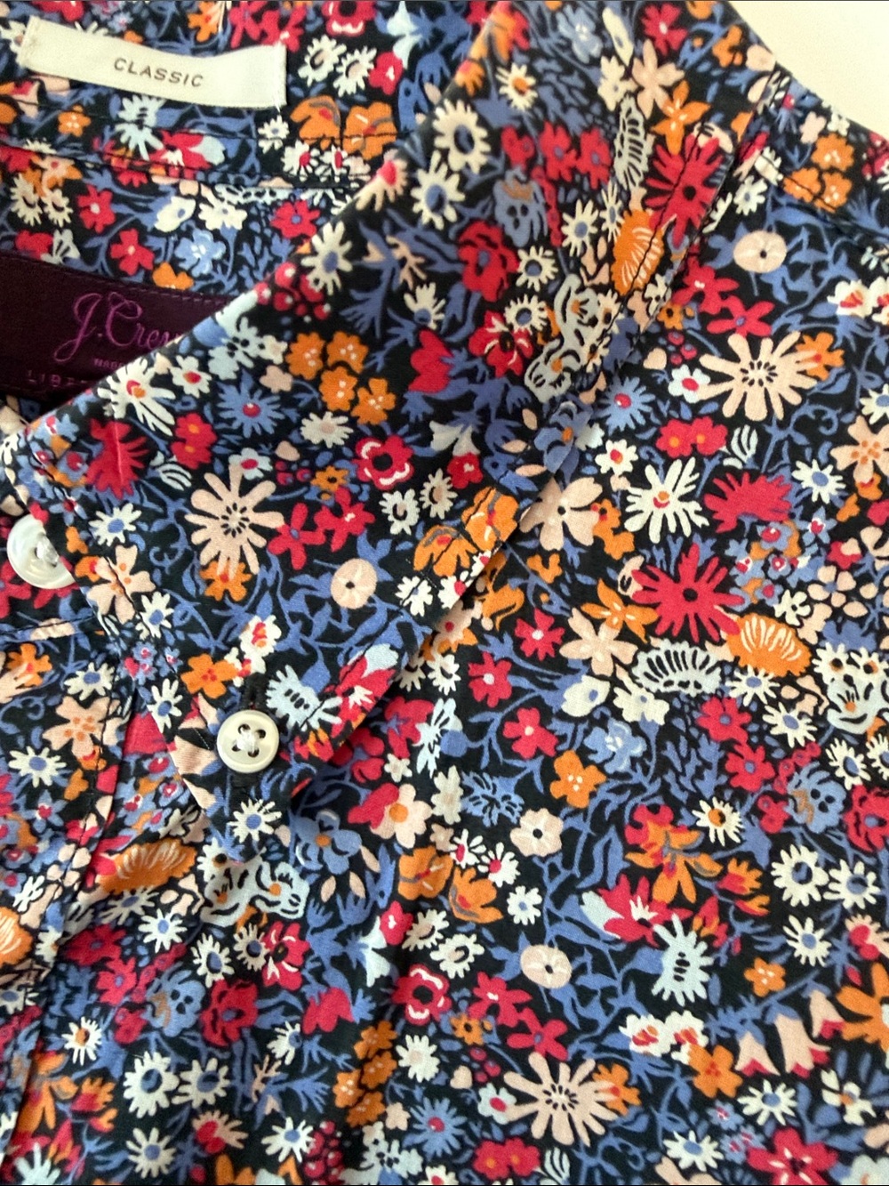 J. Crew Navy Floral Short-Sleeve Button-Down Light Weight Shirt Pink Orange - Picture 5 of 6